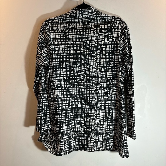 CHICO’S Sz 2 V-Neck Criss-Cross Print 100% Pima  Cotton Made in India Tunic Top - Picture 7 of 7